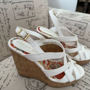 Madden Girl White Wedge Sandals, Size 6